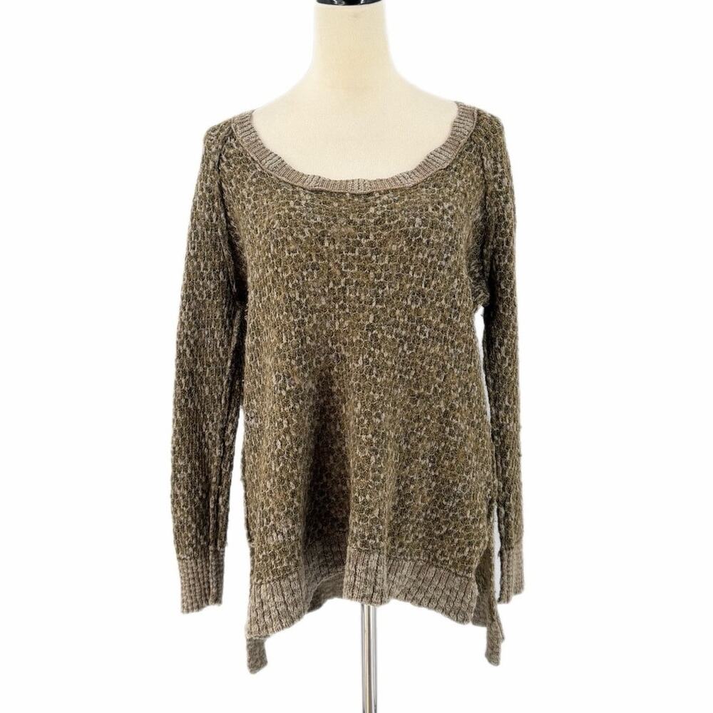 Free People Olive Green Honeycomb Knit Oversized Slouchy Heritage Boho Sweater